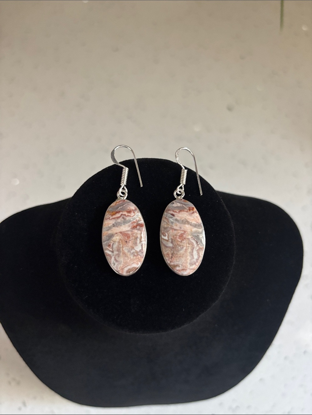 Sterling Silver Crazy Lace Agate Gemstone Drop Dangle Earrings